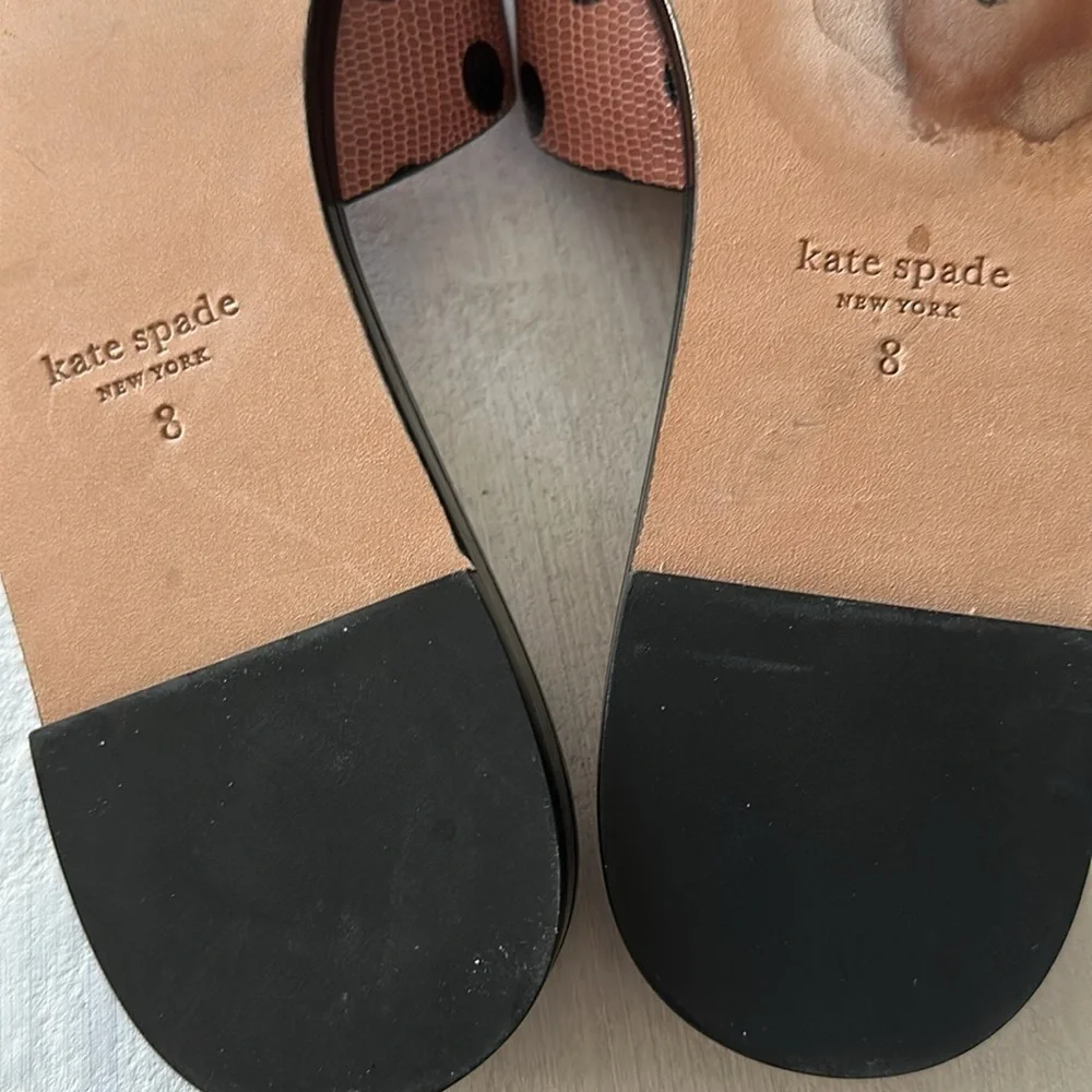 Kate Spade Dock Strappy Leather Slide Sandal Pink Black Dolka Dots Size 8 Summer